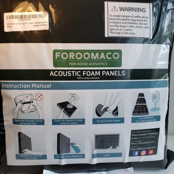 Foroomaco Acoustic Foam Panels Pack of 12 Sound Proofing Panels NIB Sealed - Picture 4 of 9